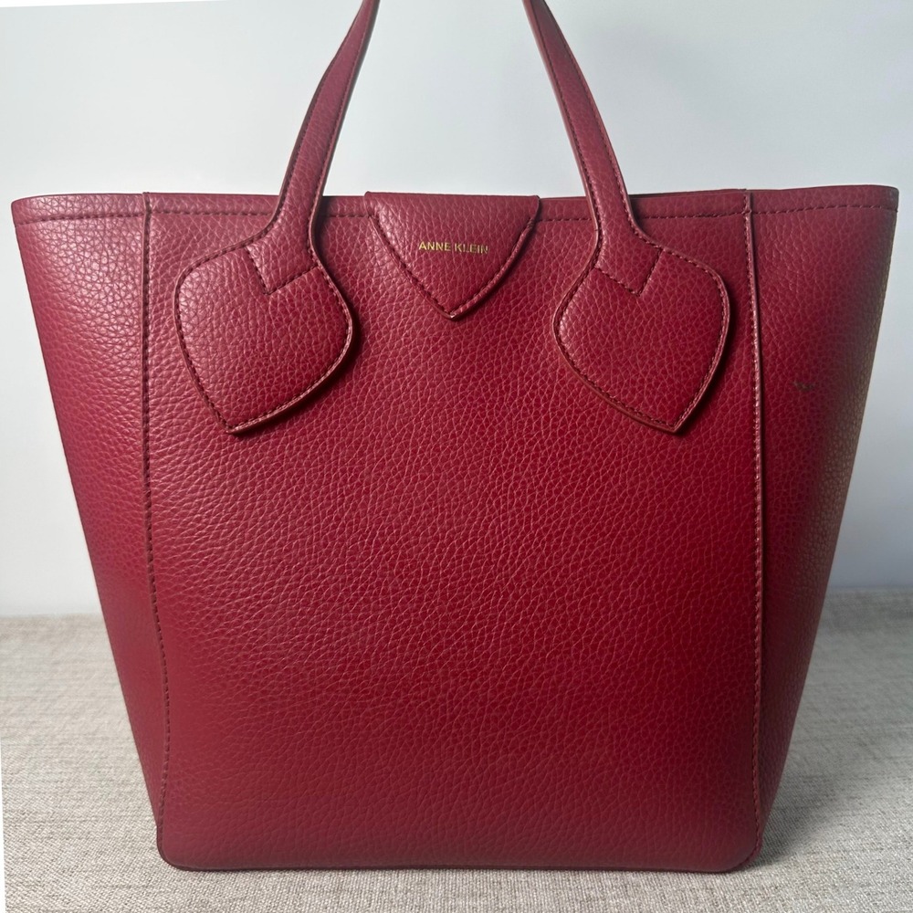 Anne Klein Burgundy Pebbled Faux Leather Tote Bag Gold Lion Hardware